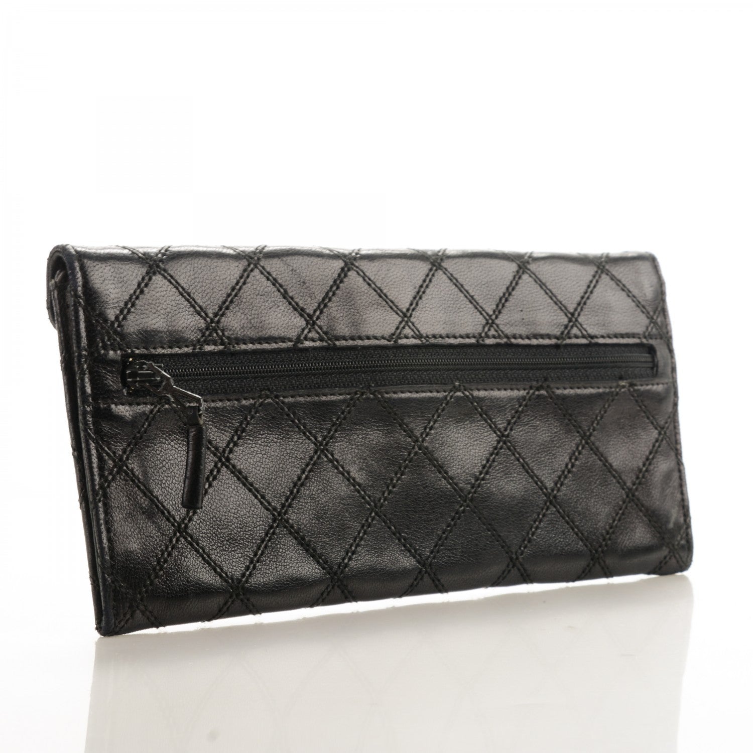 Chanel Lambskin Diamond Stitched Long Flap Wallet Black 3 of 8