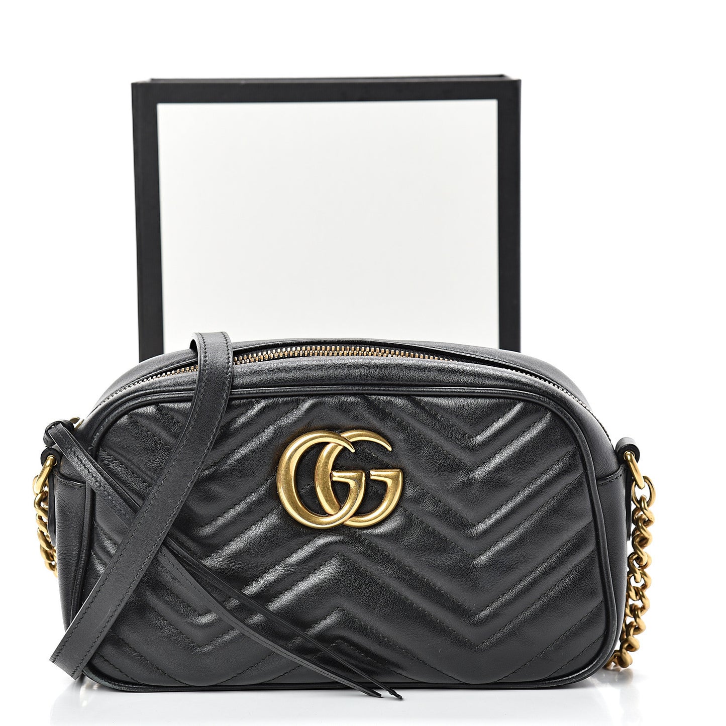 Calfskin Matelasse Small GG Marmont Chain Shoulder Bag Black