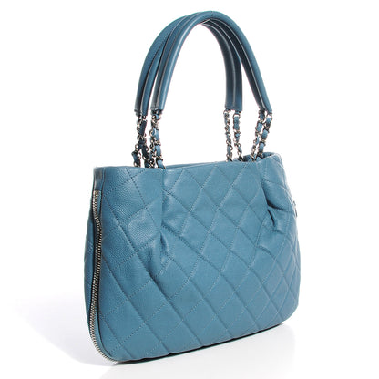 Chanel Caviar Expandable Zip Small Shoulder Bag Blue 3 of 7