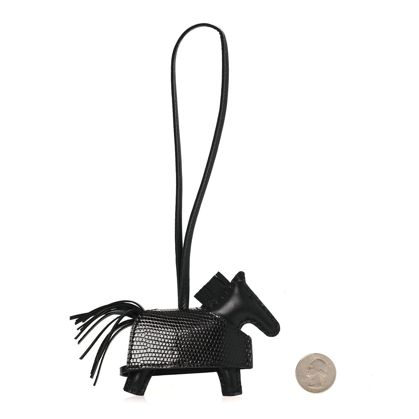Milo Lambskin Niloticus Lizard Touch Studded Grigri Rodeo Robeo Rock Horse Bag Charm PM Black