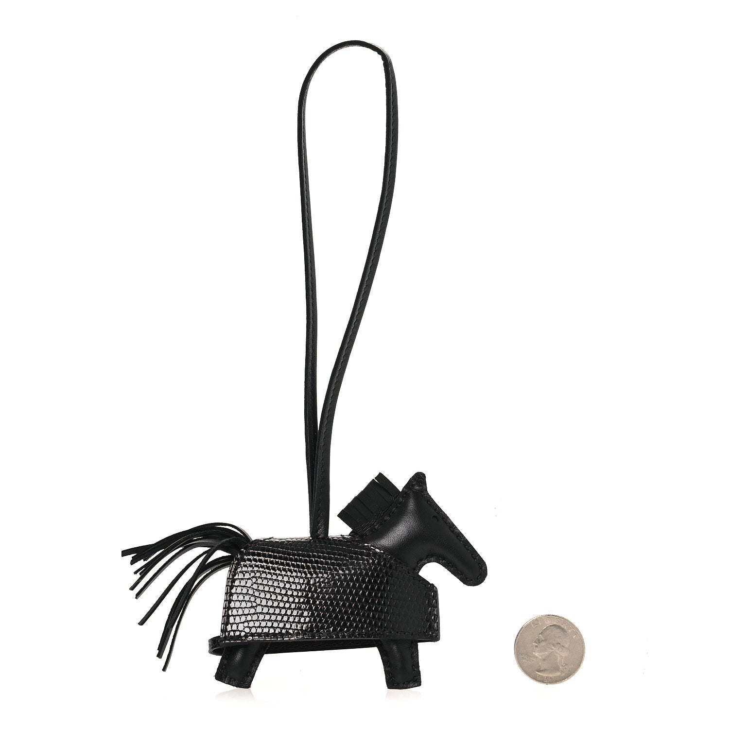Hermes Milo Lambskin Niloticus Lizard Touch Studded Grigri Rodeo Robeo Rock Horse Bag Charm PM Black 2 of 5
