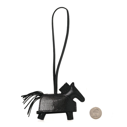 Hermes Milo Lambskin Niloticus Lizard Touch Studded Grigri Rodeo Robeo Rock Horse Bag Charm PM Black 2 of 5