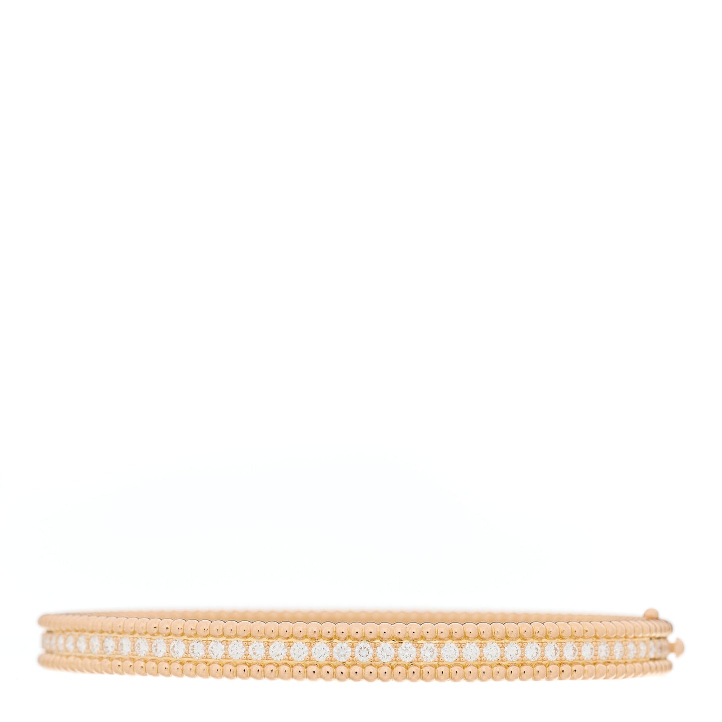 18K Rose Gold Diamond Perlee 1-Row Bangle Bracelet L