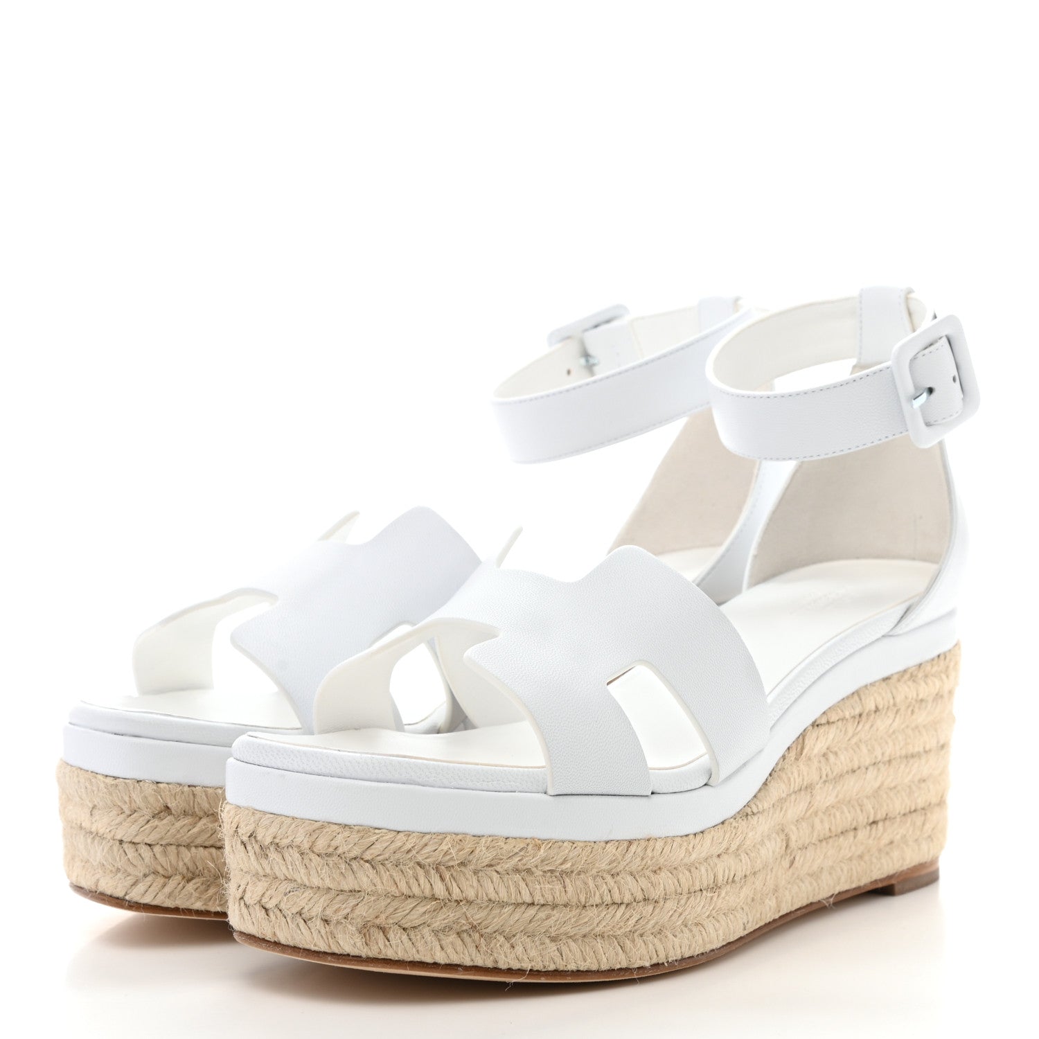 Hermes Goatskin Elda Espadrille Wedge Sandals 37 White 3 of 10