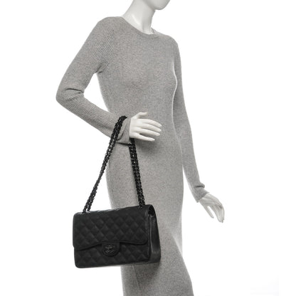 Chanel Crumpled Calfskin Quilted Jumbo Double Flap So Black 2 of 7