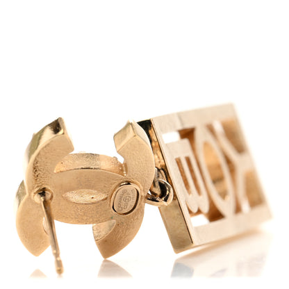 Chanel Metal Crystal CC Boy Drop Earrings Gold 4 of 5
