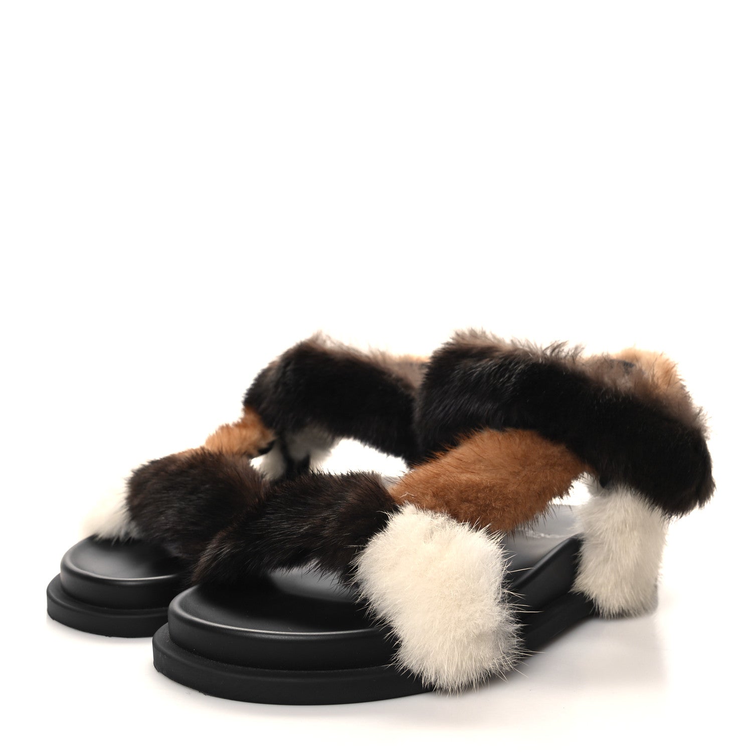 Fendi Mink Fur FF Fendi Feel Sandals 35 Mogano Brown Perla Tobacco Black 3 of 9