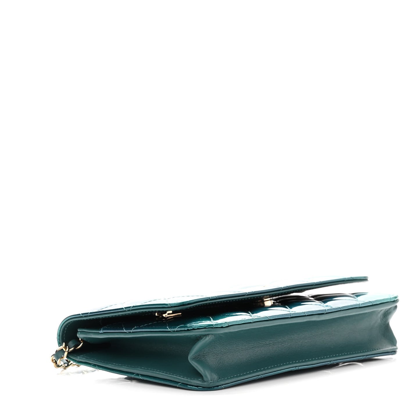 Shaded Patent Calfskin Quilted Wallet On Chain WOC Green Blue