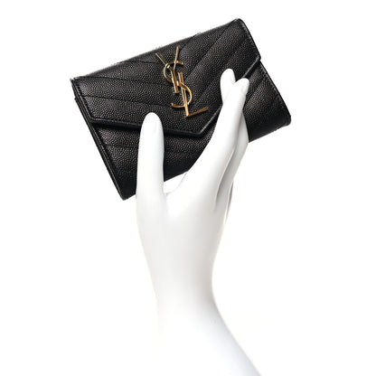 Saint Laurent Grain De Poudre Matelasse Chevron Small Monogram Envelope Wallet Black 2 of 11