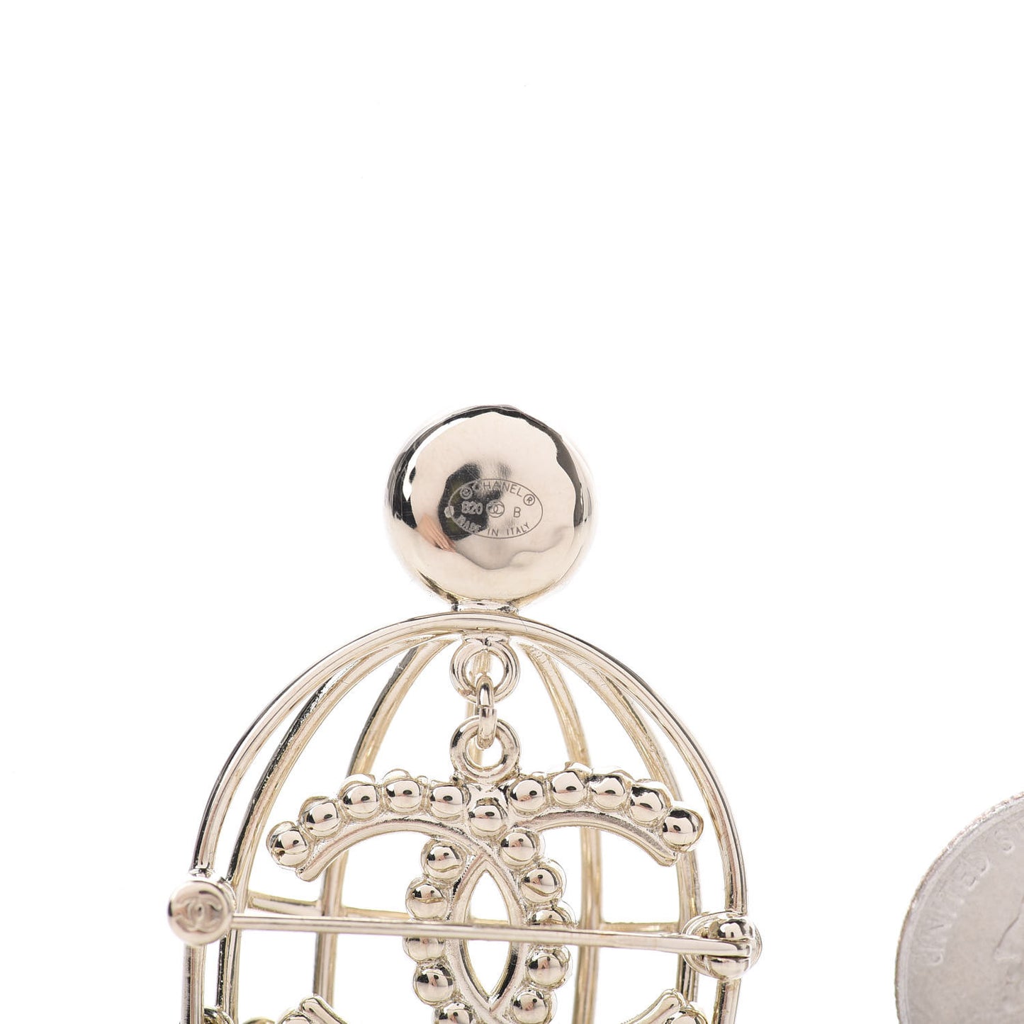 Pearl Crystal Birdcage Pin Brooch Light Gold