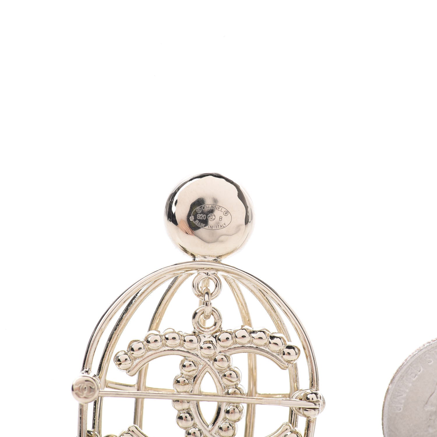 Chanel Pearl Crystal Birdcage Pin Brooch Light Gold 3 of 4