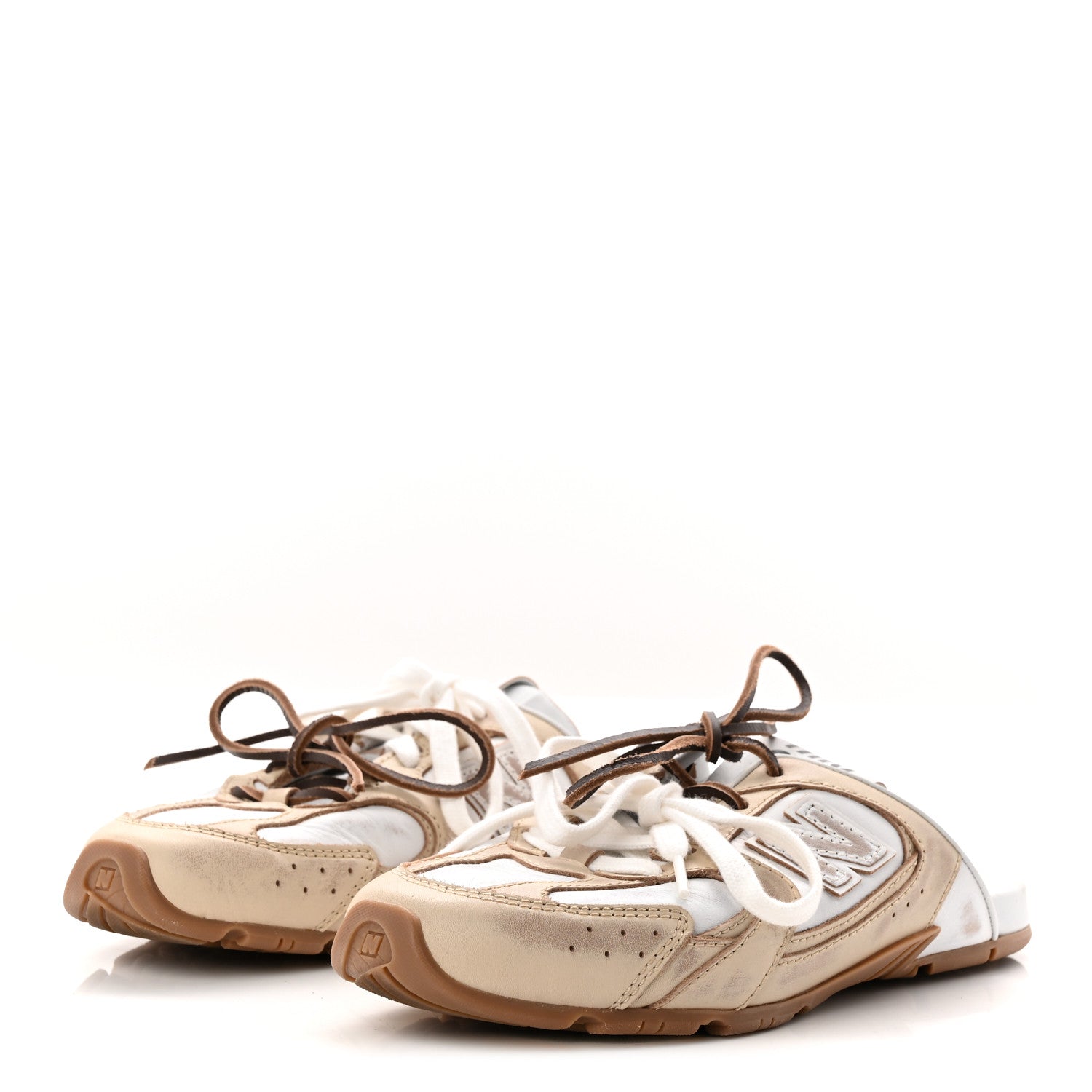 Miu Miu X NEW BALANCE Bleached Calfskin 530 SL Slip-On Sneakers Mules 35.5 Travertine Grey White 4 of 9