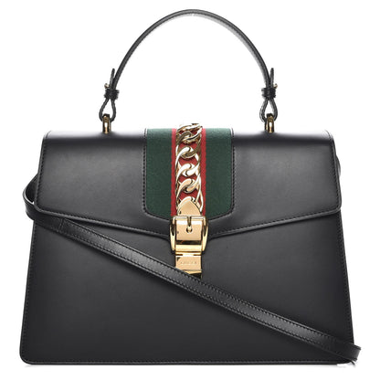 Gucci Calfskin Medium Sylvie Top Handle Bag Black 1 of 8