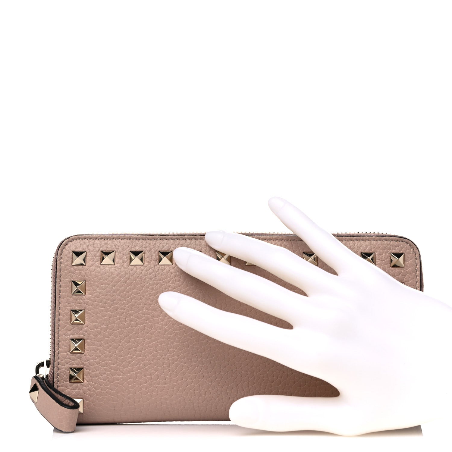 Valentino Garavani Pebbled Calfskin Rockstud Zip Around Wallet Poudre 2 of 7