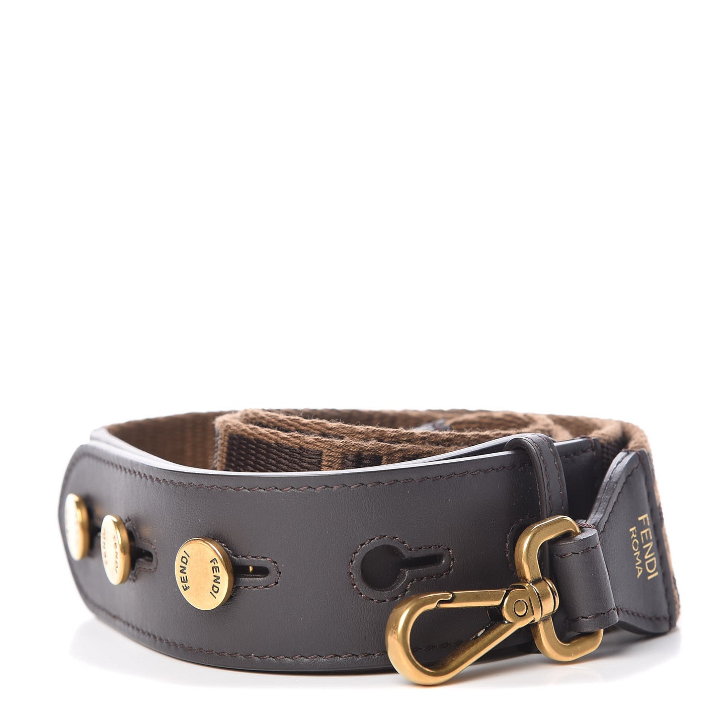 Ribbon Vitello Century FF 1974 Flat Studded Strap You Fango Marrone Ebano