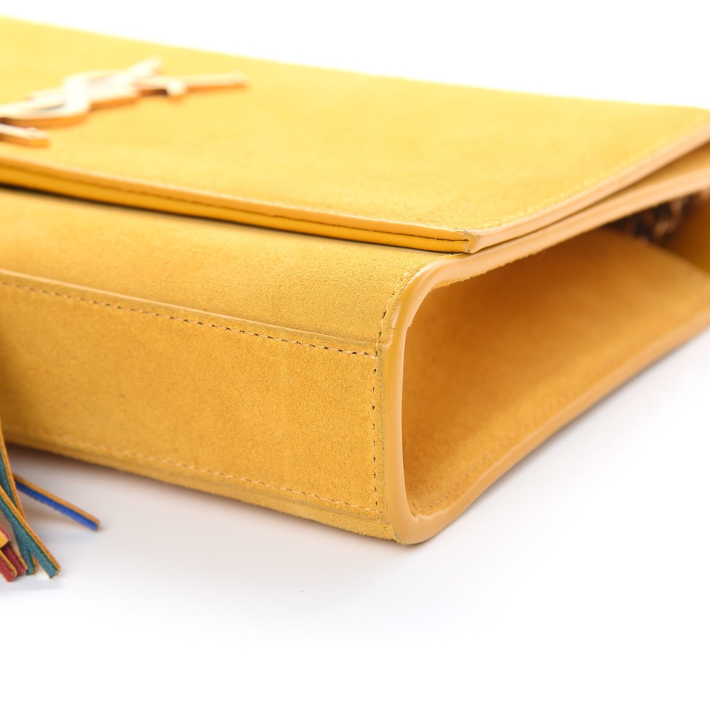 Suede Medium Classic Monogram Kate Tassel Satchel Saffron Yellow