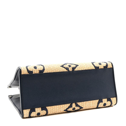 Louis Vuitton Raffia Calfskin Monogram Giant Onthego MM Blue 4 of 9