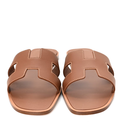 Hermes Box Calfskin Oran Sandals 37.5 Gold 3 of 10