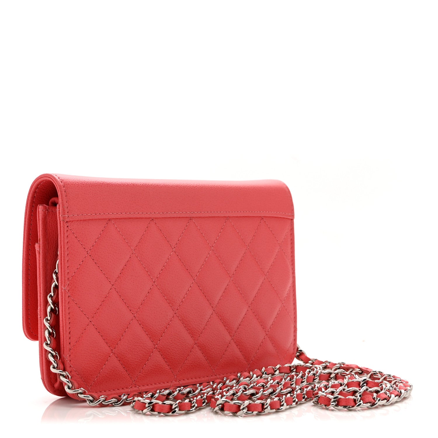 Chanel Grained Calfskin Quilted CC Box Wallet On Chain WOC Pink 3 of 11