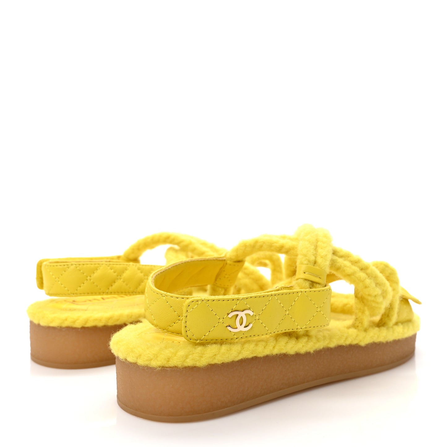 Cord Lambskin Quilted Logo Sandals 37 Yellow