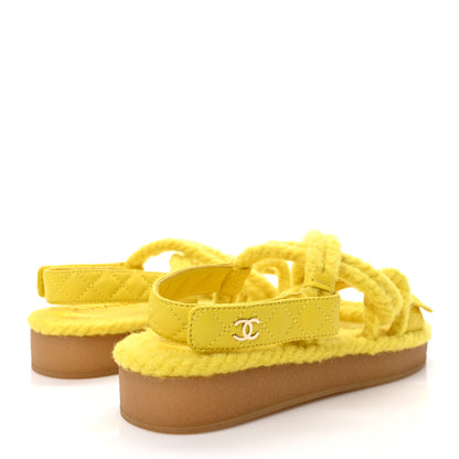 Chanel Cord Lambskin Quilted Logo Sandals 37 Yellow 4 of 7
