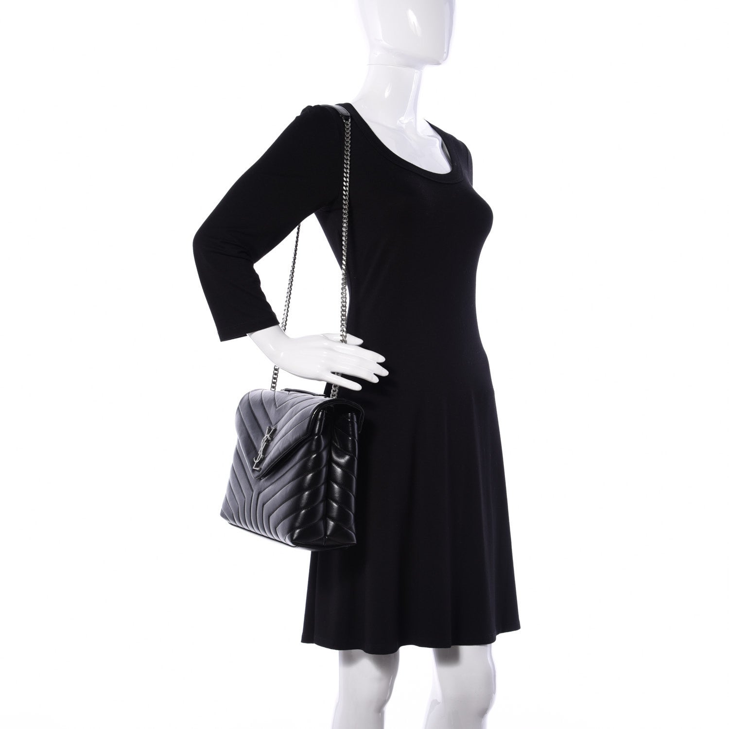 Saint Laurent Calfskin Y Quilted Monogram Medium Loulou Chain Satchel Black 2 of 20