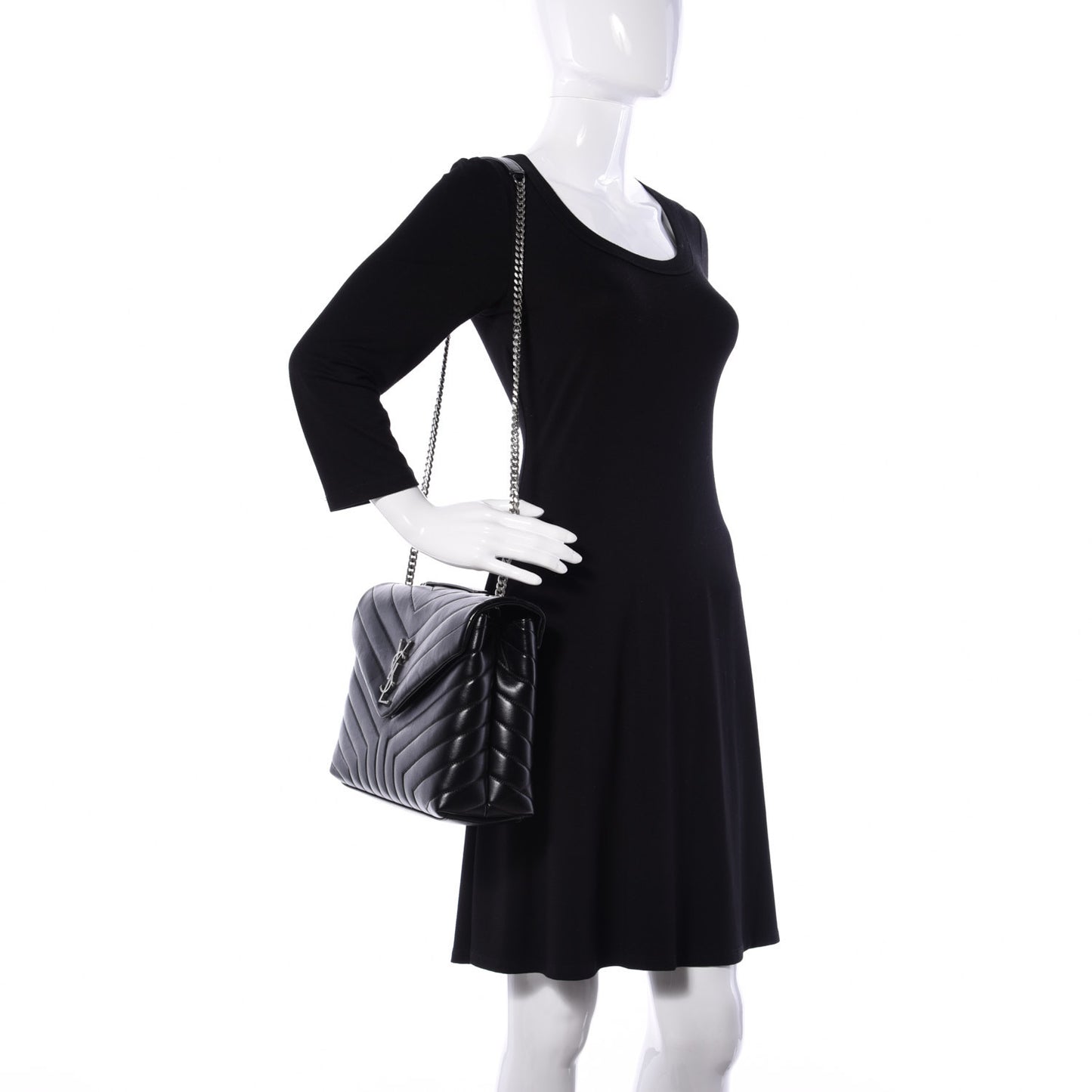 Calfskin Y Quilted Monogram Medium Loulou Chain Satchel Black