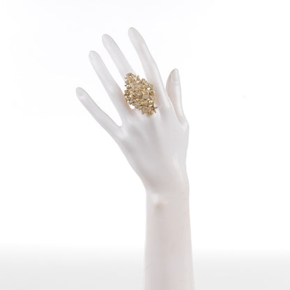 Chanel Pearl Crystal CC Camellia Ring 5.5 Gold 2 of 4