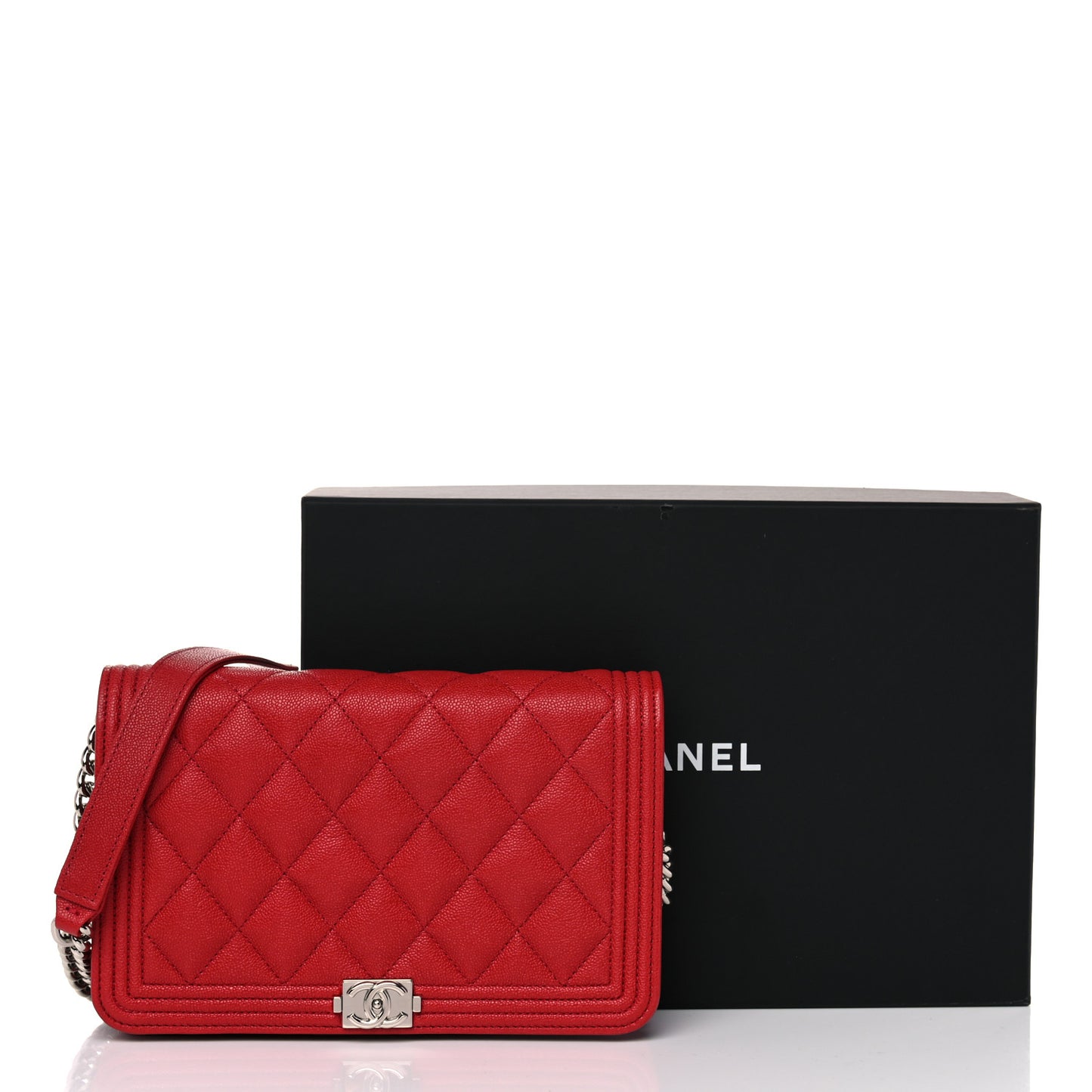 Caviar Quilted Boy Wallet On Chain WOC Red