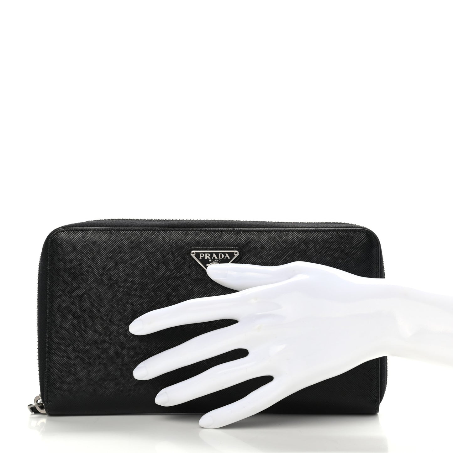 Saffiano Triangle Zip Around Wallet Black