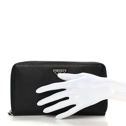Prada Saffiano Triangle Zip Around Wallet Black 2 of 9