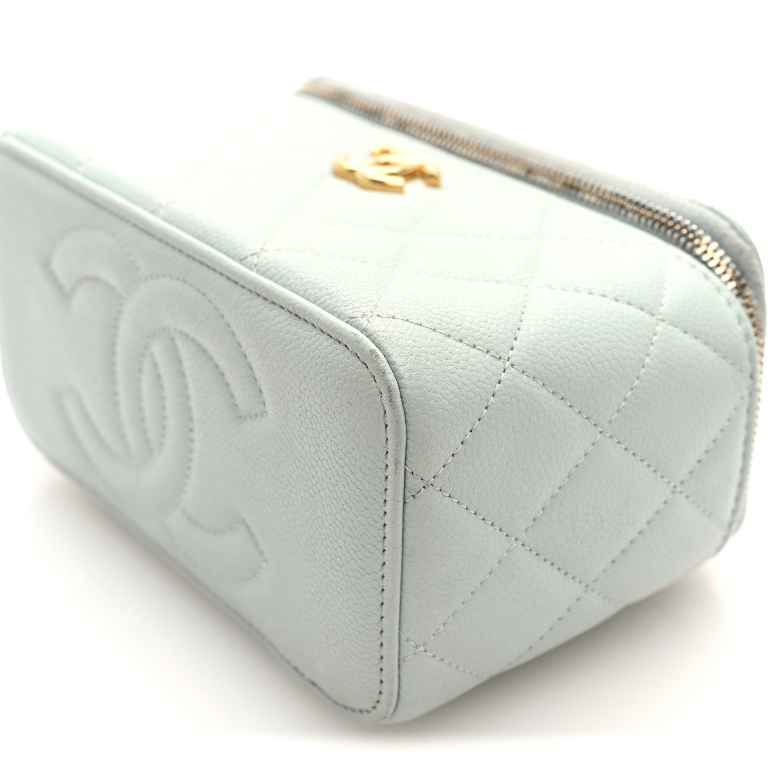Chanel Caviar Quilted Sweetheart Vanity Case Bleu Clair 14 of 14