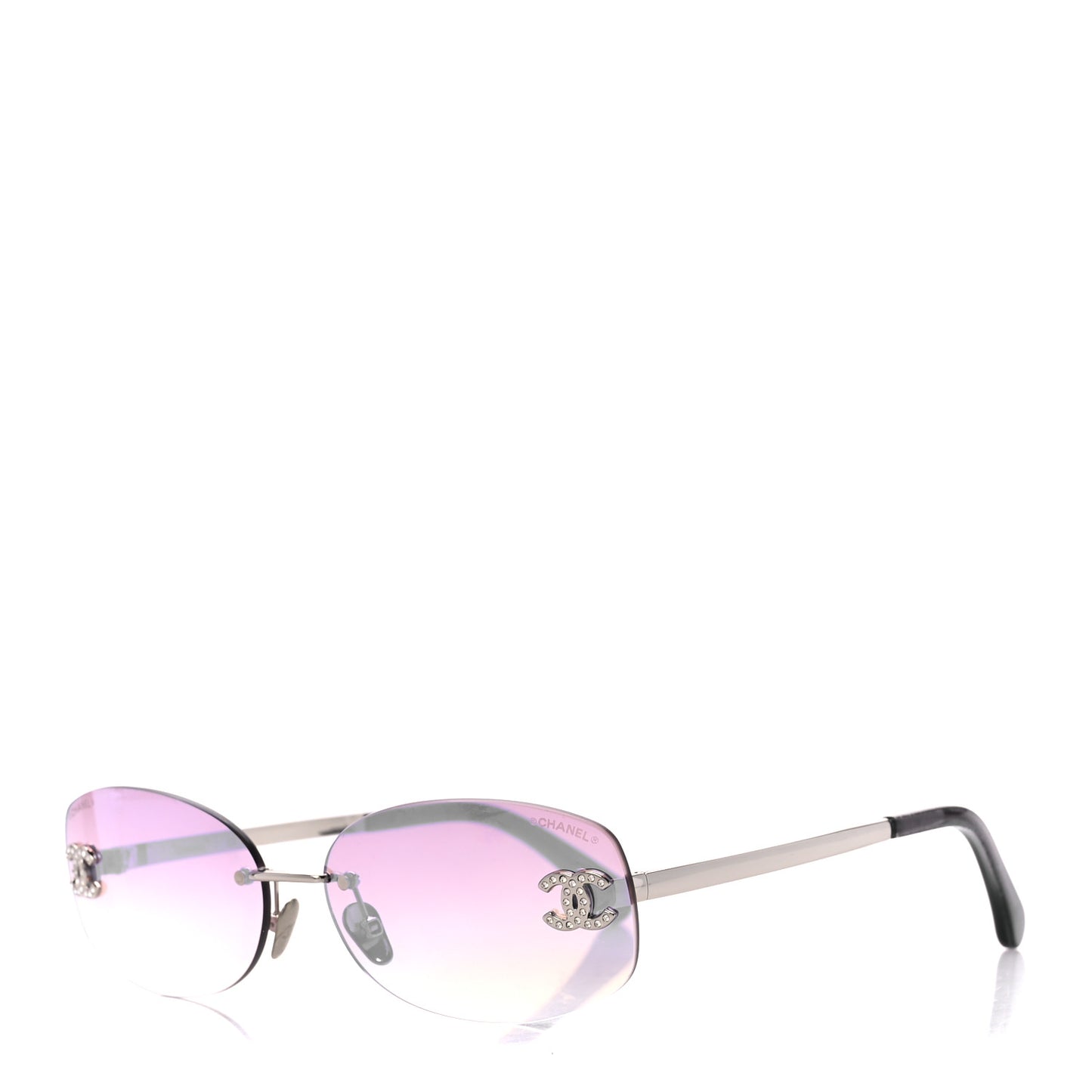 Metal Mirrored Crystal CC Oval Sunglasses 71559 Pink