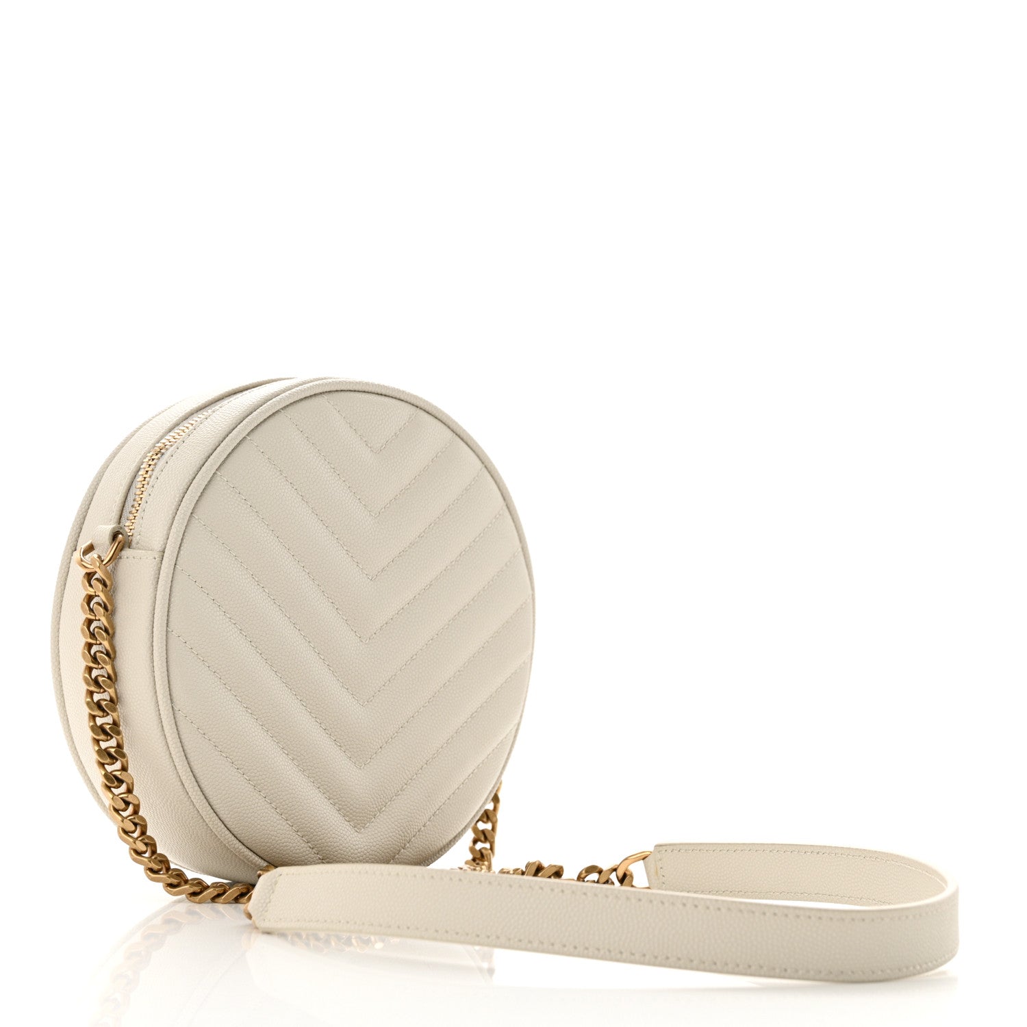 Saint Laurent Grain De Poudre Matelasse Chevron Quilted Round Vinyle Camera Bag Crema Soft 2 of 11