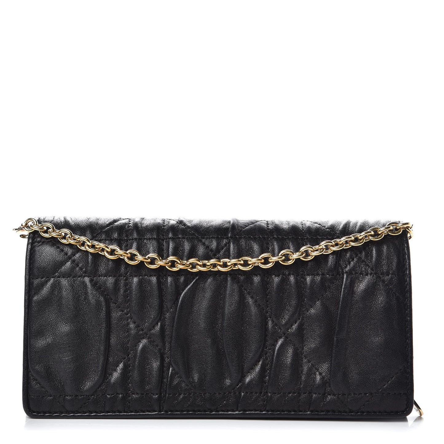 Gaufre Lambskin Cannage Rendez-vous Chain Wallet Black