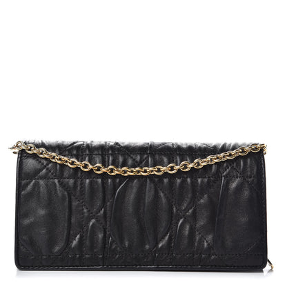 Christian Dior Gaufre Lambskin Cannage Rendez-vous Chain Wallet Black 1 of 9