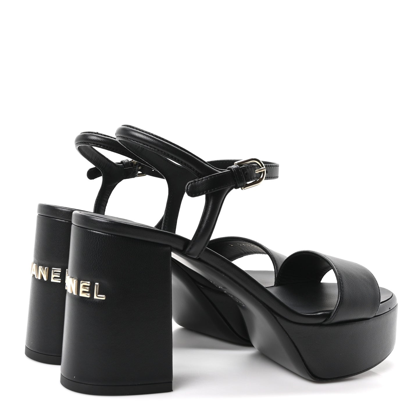 Lambskin Logo Platform Sandals 37 Black