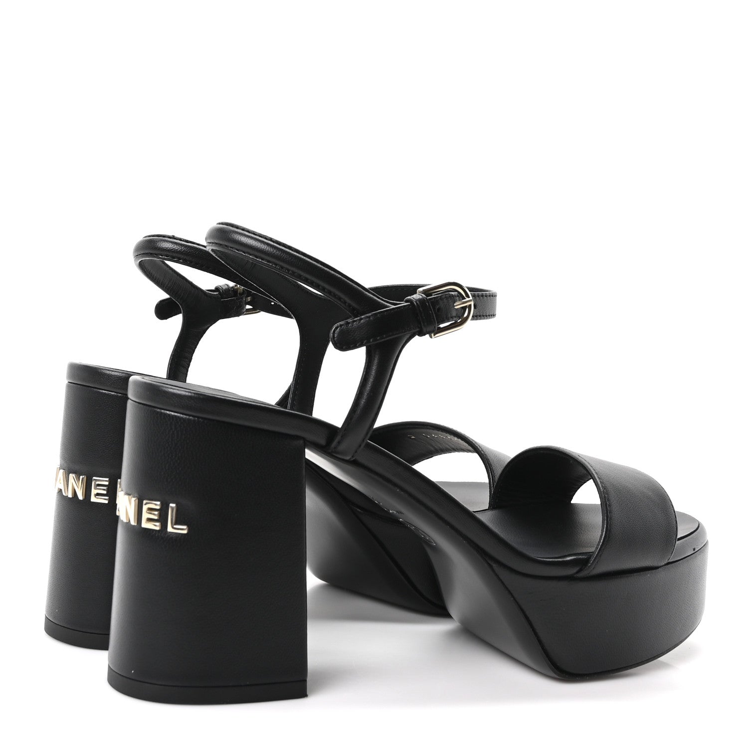 Chanel Lambskin Logo Platform Sandals 37 Black 5 of 10