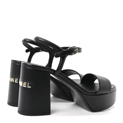 Chanel Lambskin Logo Platform Sandals 37 Black 5 of 10