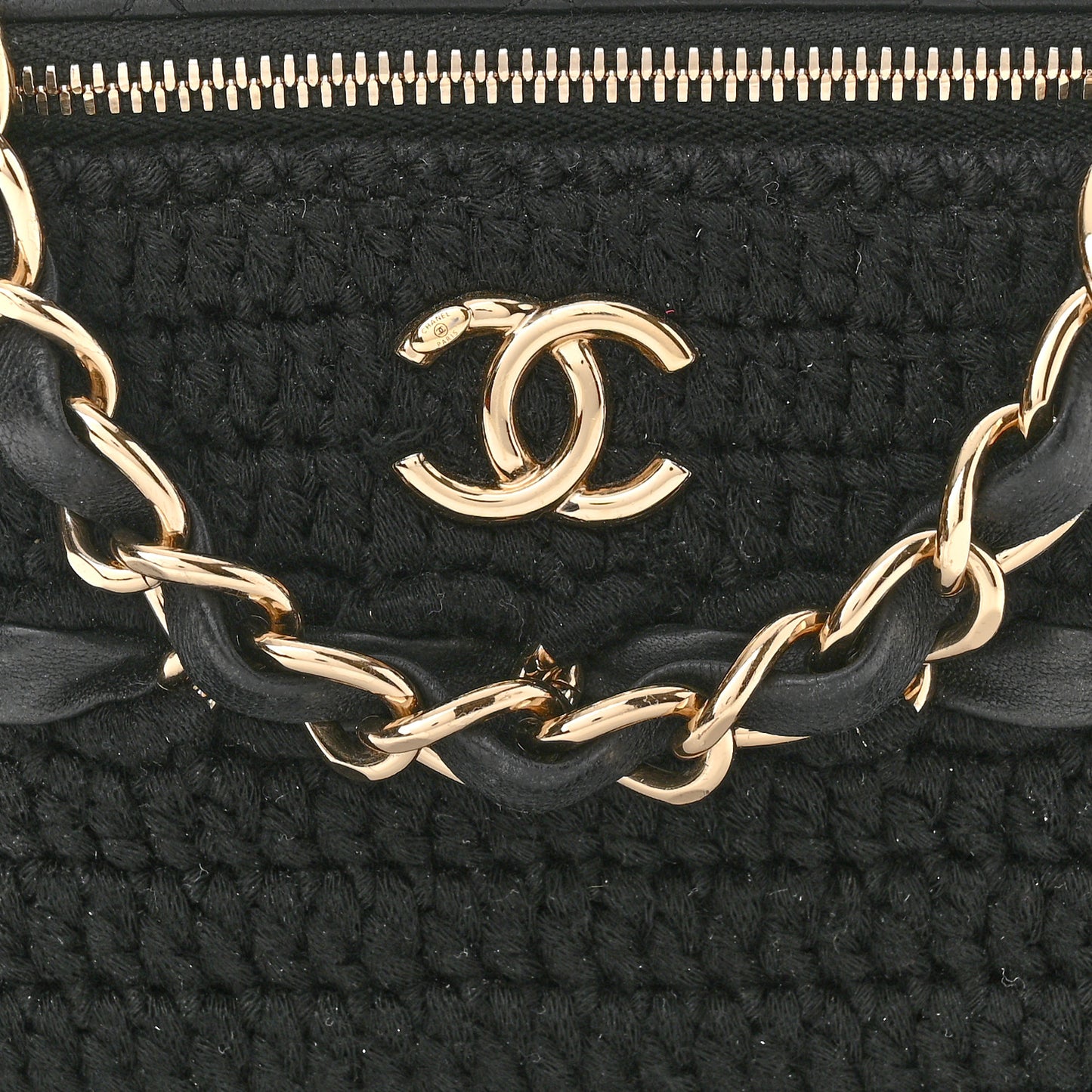 Lambskin Crochet Quilted Small Vanity Case With Chain Black
