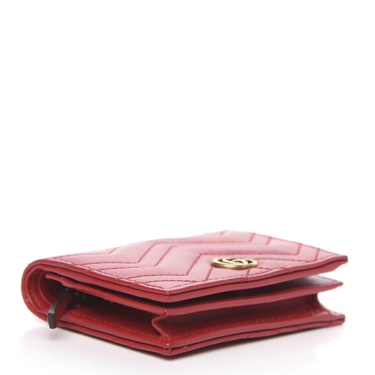Gucci Calfskin Matelasse GG Marmont Card Case Wallet Hibiscus Red 3 of 6