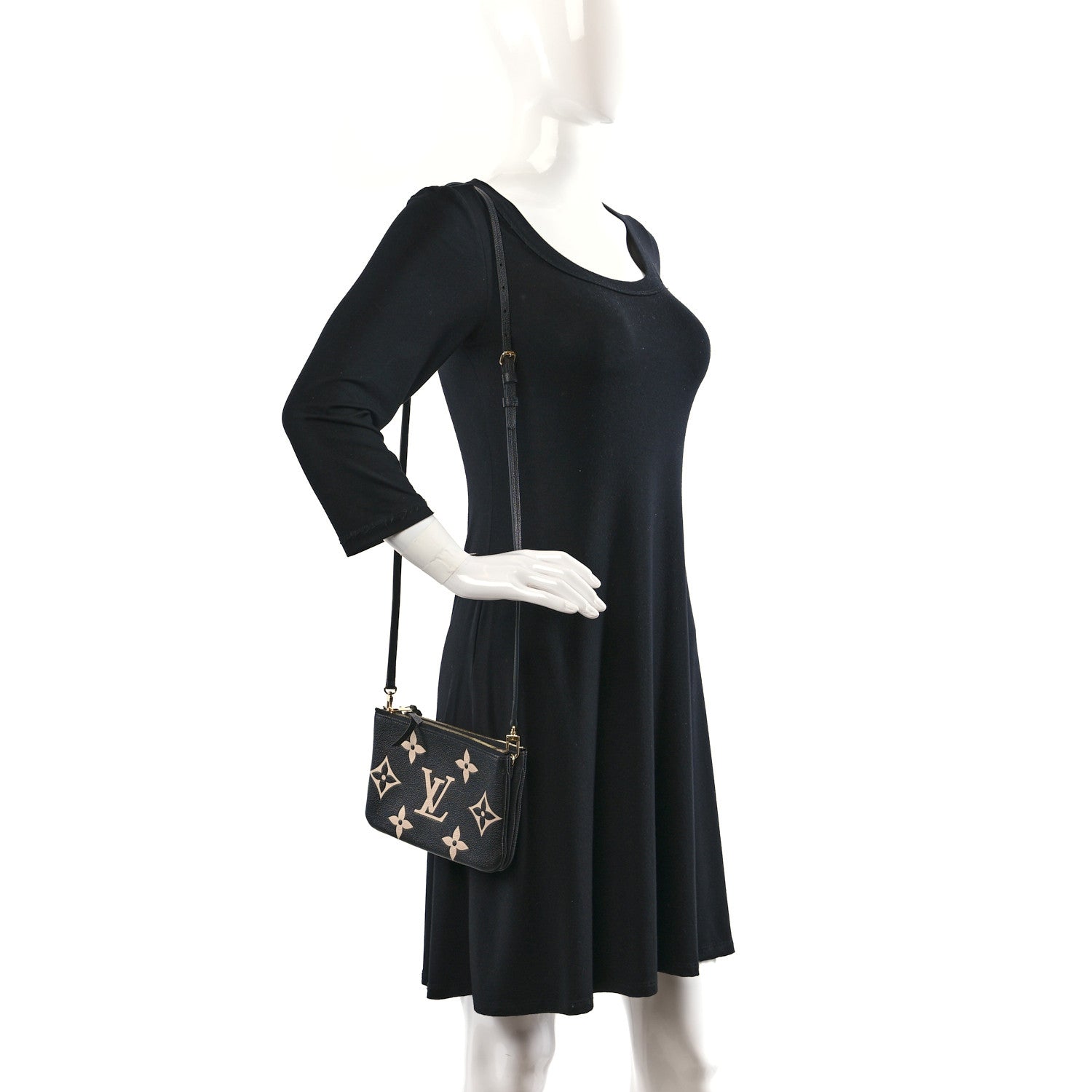 Louis Vuitton Empreinte Monogram Giant Double Zip Pochette Black Cream 2 of 10