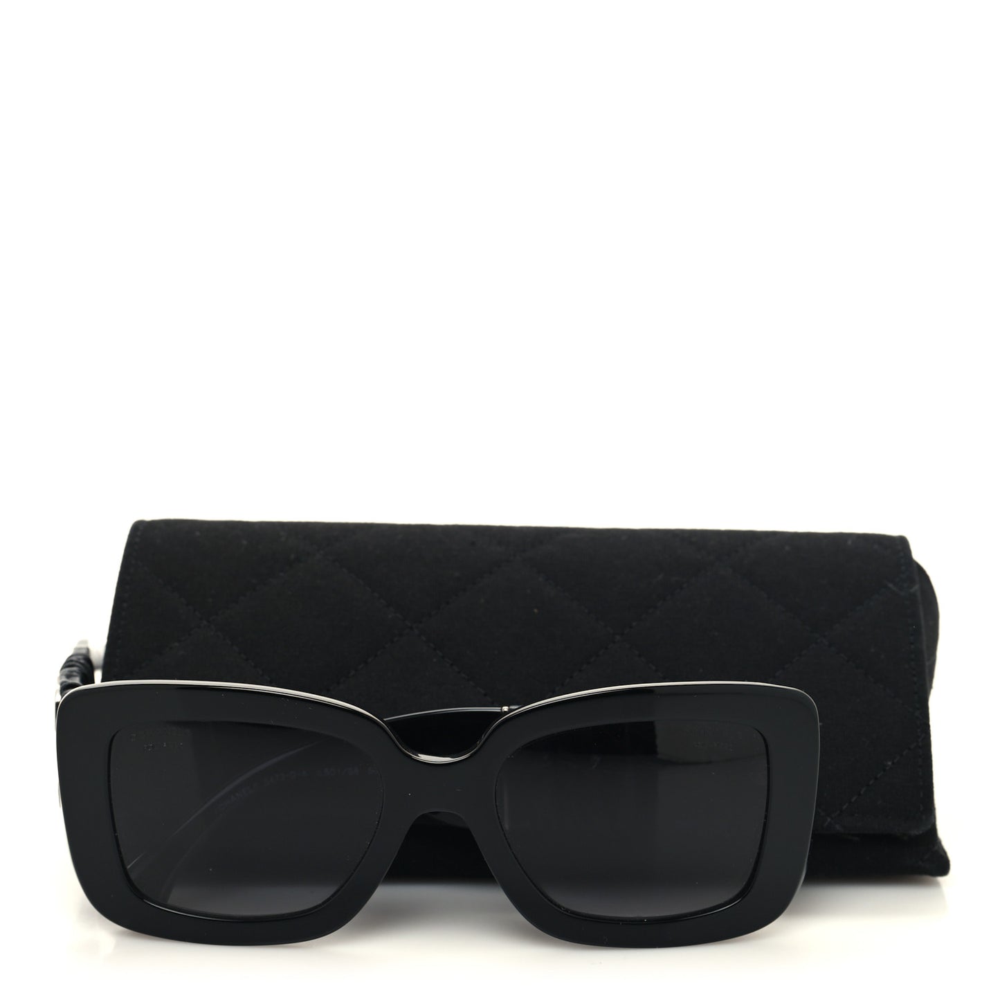 Acetate Calfskin Polarized Square Sunglasses 5473-Q-A Black