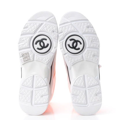 Chanel Suede Calfskin Lambskin Neoprene High Top CC Sneakers 38.5 White Fluo Orange 5 of 10
