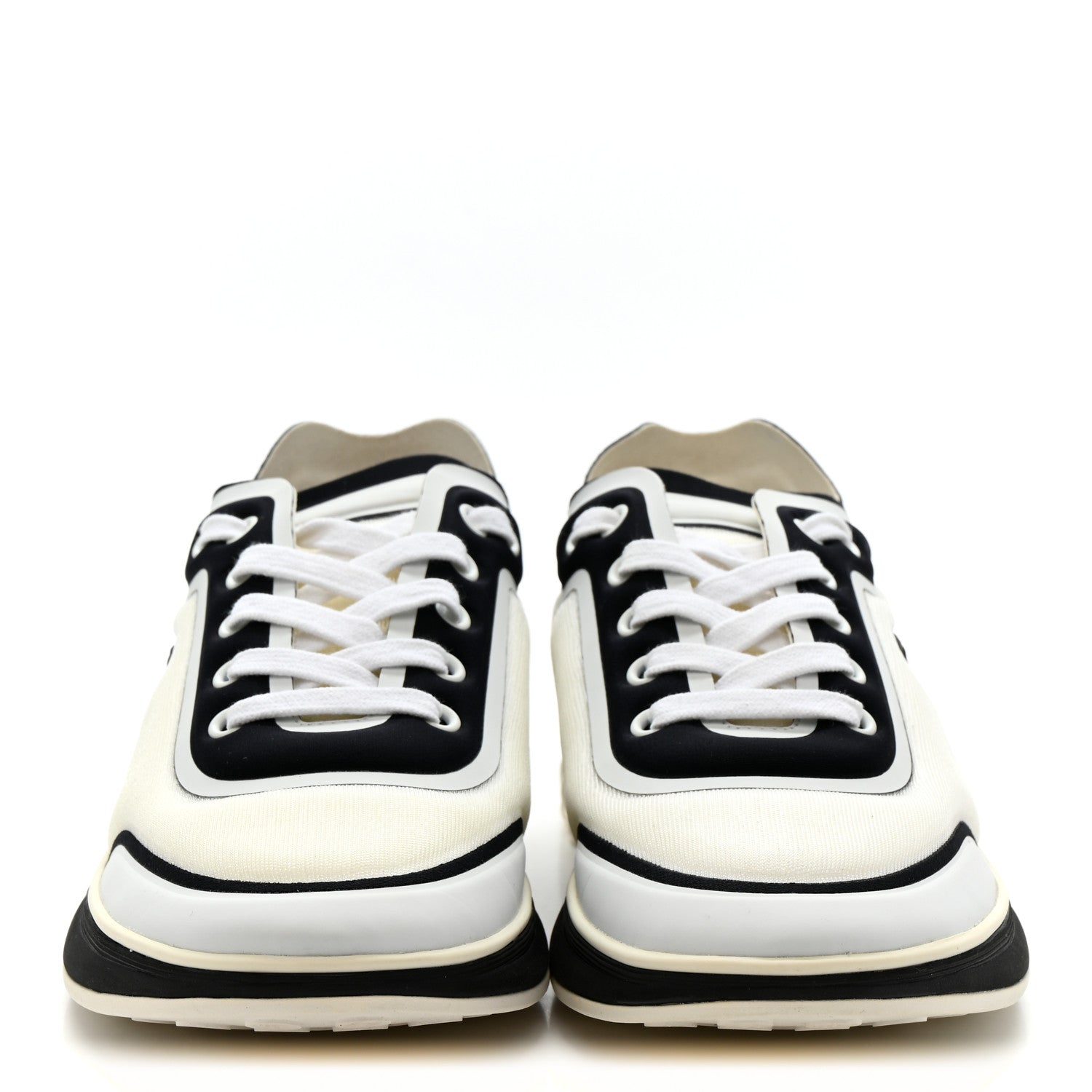 Chanel Lycra Womens CC Sneakers 39.5 White Black 3 of 9