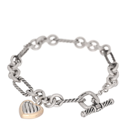 David Yurman Sterling Silver 18k Yellow Gold Cable Heart Charm Bracelet 2 of 3
