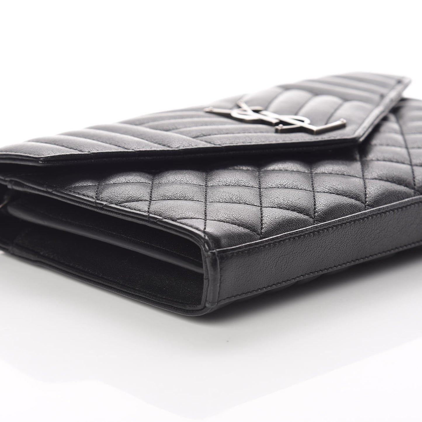 Sheepskin Tri-Quilt Monogram Envelope Chain Wallet Black