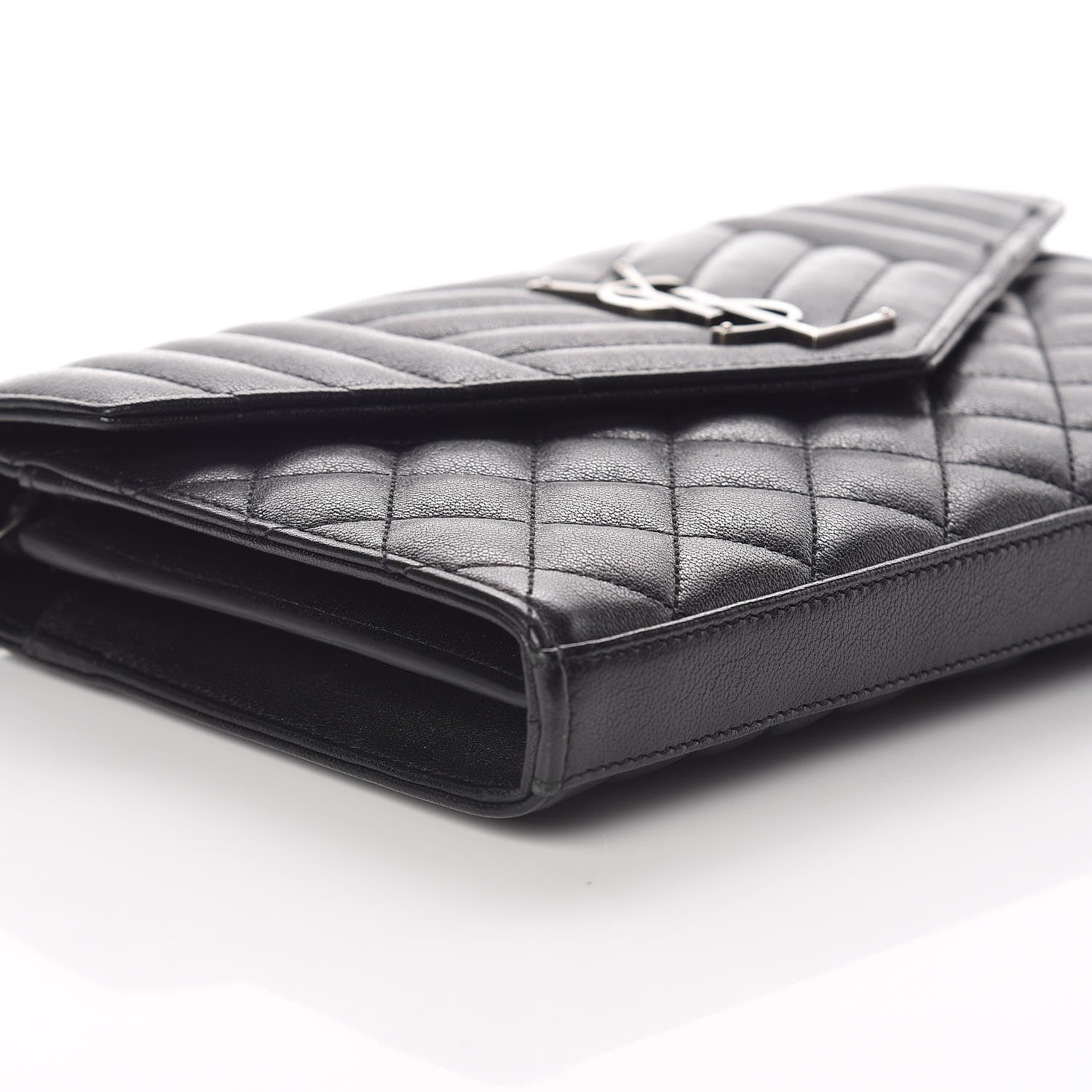 Saint Laurent Sheepskin Tri-Quilt Monogram Envelope Chain Wallet Black 8 of 10