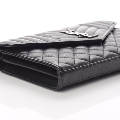 Saint Laurent Sheepskin Tri-Quilt Monogram Envelope Chain Wallet Black 8 of 10