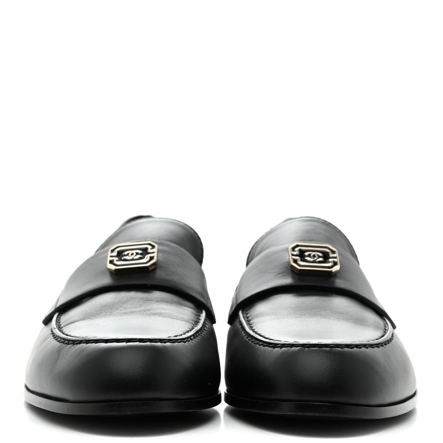 Lambskin Enamel CC Moccasin Loafers 37 Black